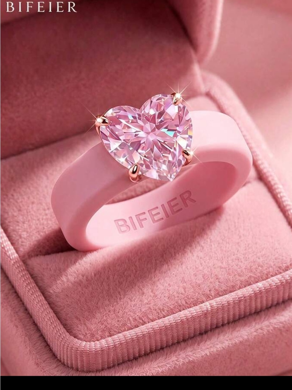 Pink Heart Crystal Silicone Ring - Pink